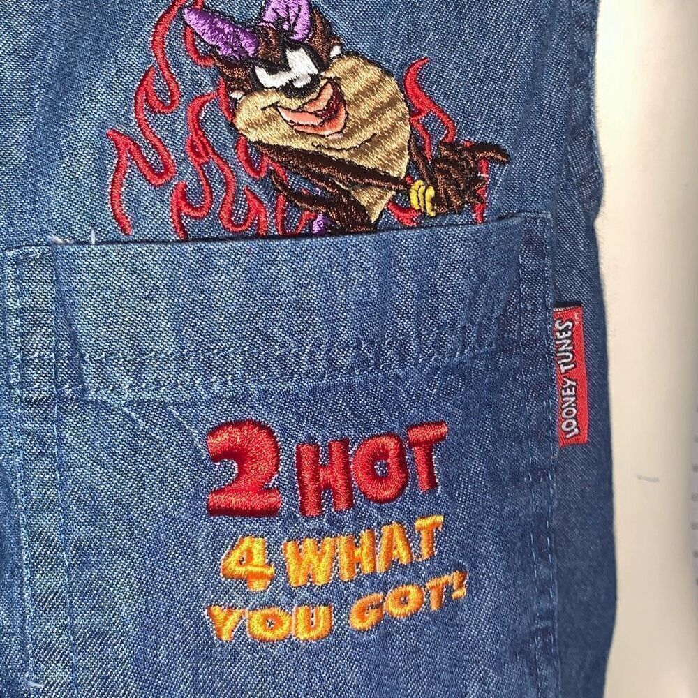 Tasmanian Devil Looney Tunes She-Devil Taz Flames Sleeveless Denim Button Top Wo